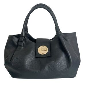 kate spade Black Leather Top-Handle Satchel with Gold Turnlock